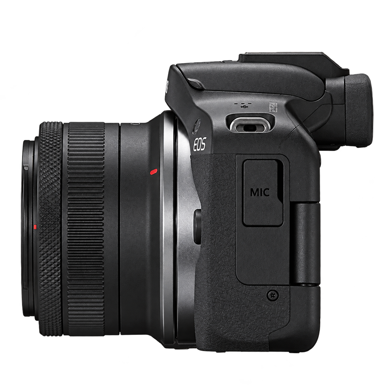 Canon EOS R50 met lens, van opzij